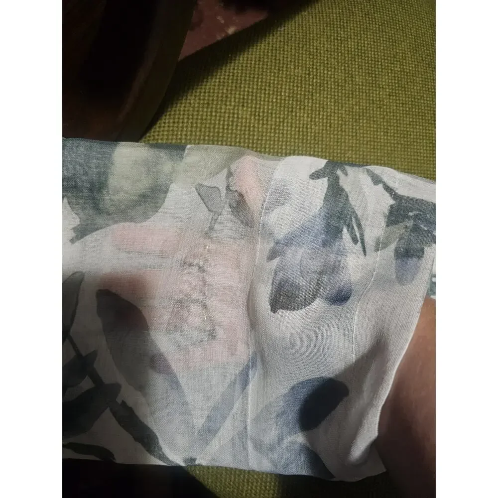 Set of 2 Panels 72 inch length Sage Green Semi Sheer Floral Curtains wRod Pocket